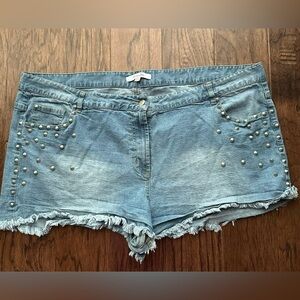 Simply Be Light Blue Jean Shorts with Stud Accents
